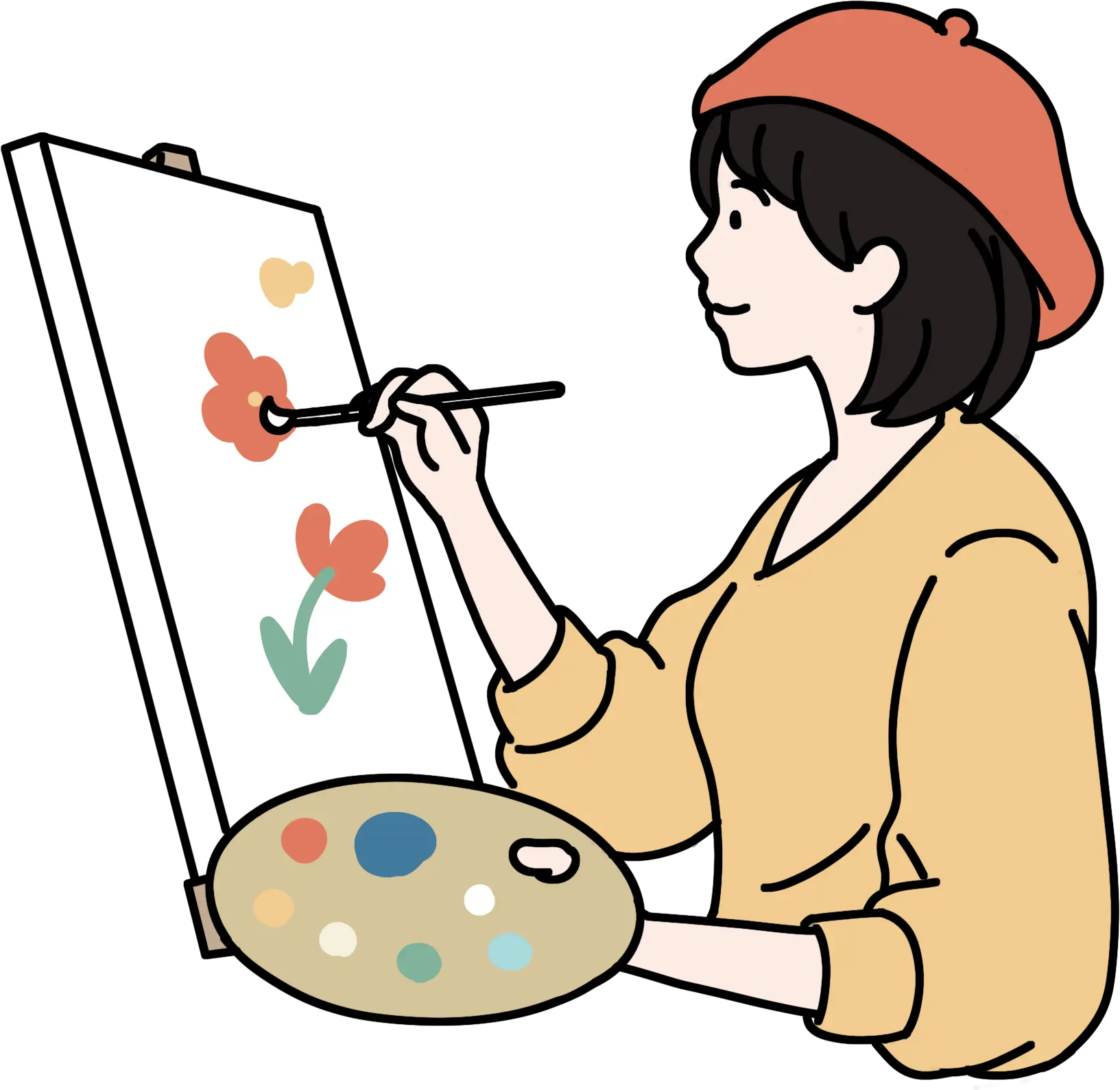 筆を持って絵を描く女性のイラスト